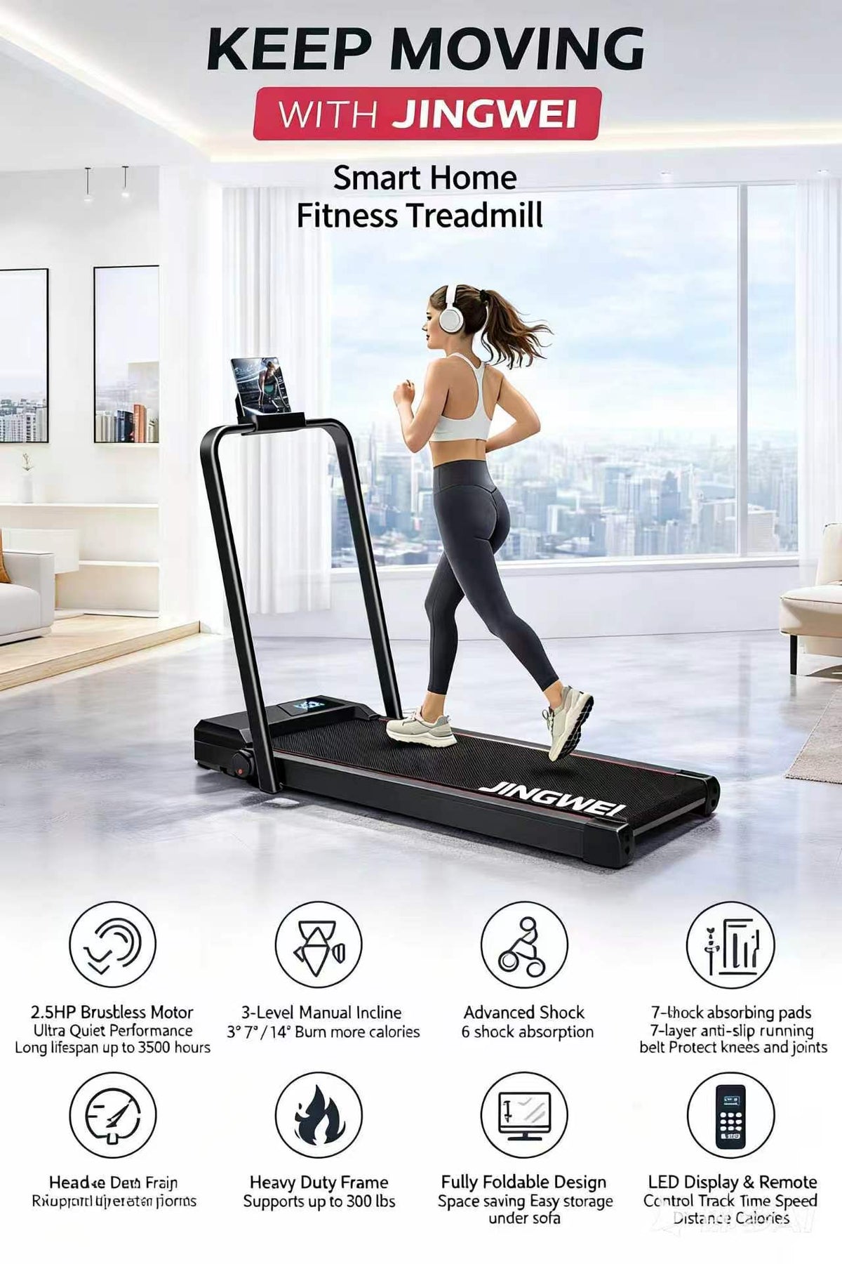 JW Sports Walking Pad Treadmill – 1–8 km/h